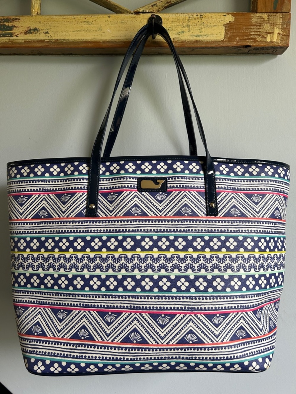 Patterned Navy and White Tote Bag